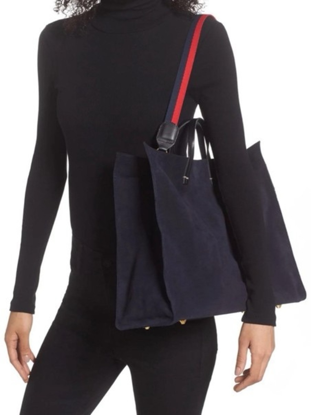CLARE V. Navy Suede Simple Tote Bag